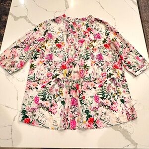 Tantrums Floral Blouse Top Womens Size XL Tunic Flowy Colorful Garden Artsy